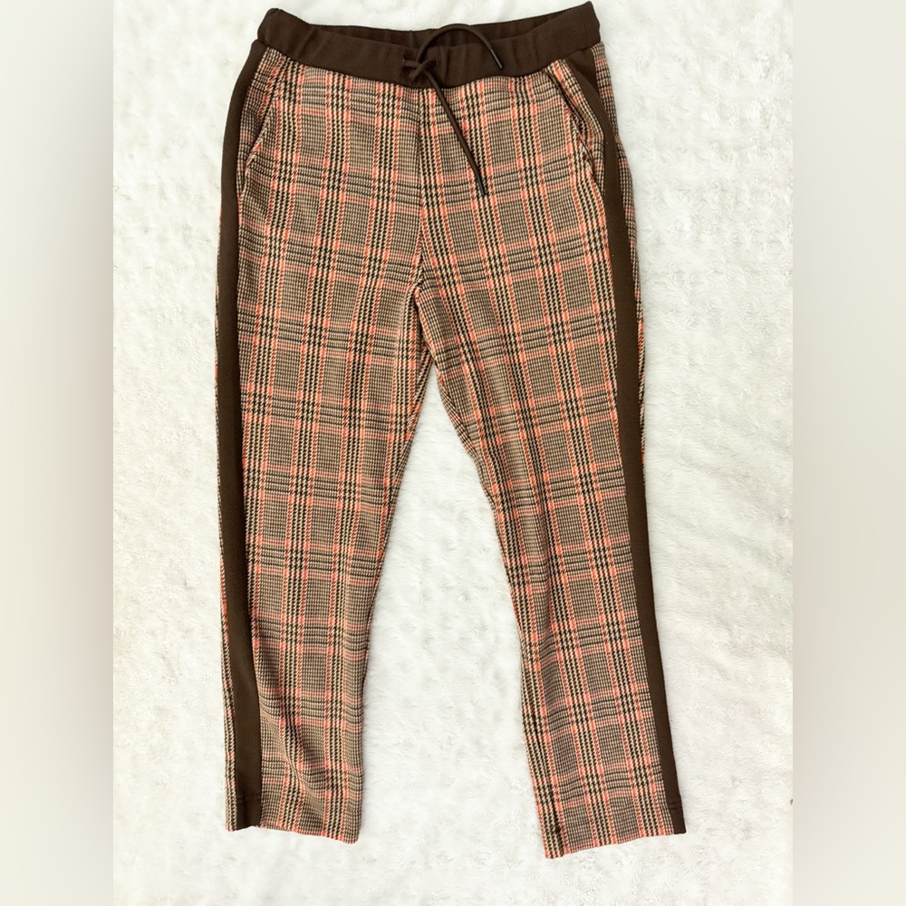 NWOT- UNITED COLORS OF BENETTON Brown Plaid Pull On Trouser Pant